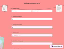 Birthday Invitation Form