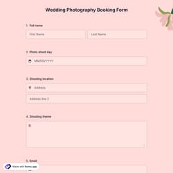 Wedding Photography Booking Form