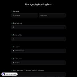 Photography Booking Form