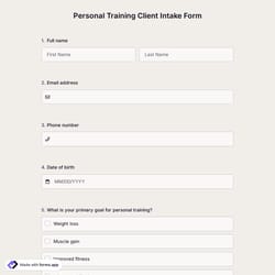 Personal Training Client Intake Form