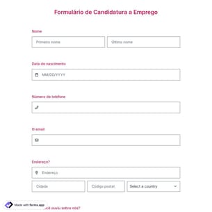 Modelo de Formulário de Candidatura a Emprego