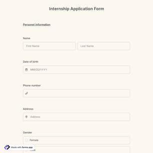 Internship Application Form Template