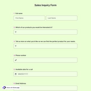 Sales Inquiry Form Template