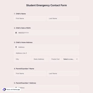 Student Emergency Contact Form Template