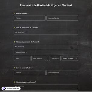 Modèle de Formulaire de Contact de Urgence Etudiant