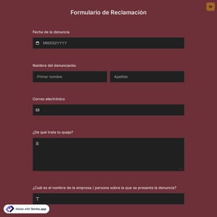 Plantilla de Formulario de Reclamación