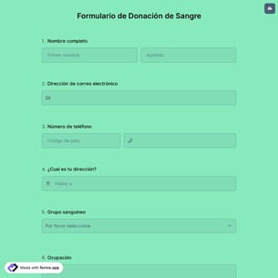 Plantilla de Formulario de Donación de Sangre