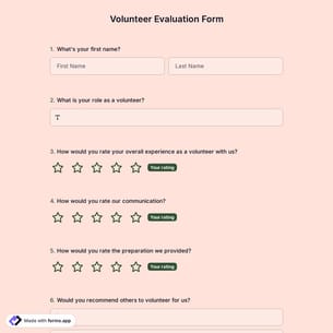 Volunteer Evaluation Form Template