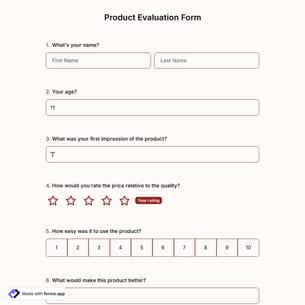 Product Evaluation Form Template