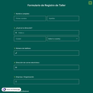 Plantilla de Formulario de Registro de Taller