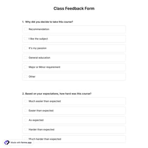 Class Feedback Form Template