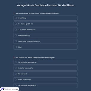 Vorlage für ein Feedback-Formular für die Klasse