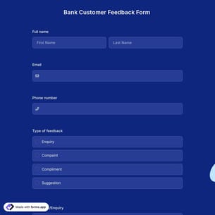 Bank Customer Feedback Form Template