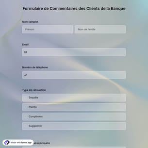 Modèle de Formulaire de Commentaires des Clients de la Banque