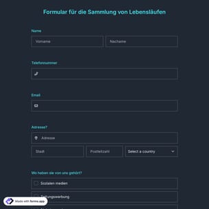 Formular für die Sammlung von Lebensläufen