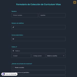 Plantilla de Formulario de Colección de Currículum Vitae