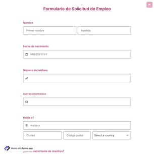 Plantilla de Formulario de Solicitud de Empleo