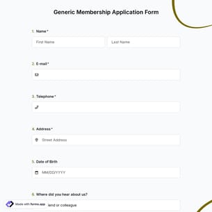Generic Membership Application Form Template