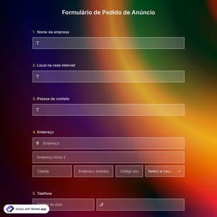 Modelo de Formulário de Pedido de Anúncio