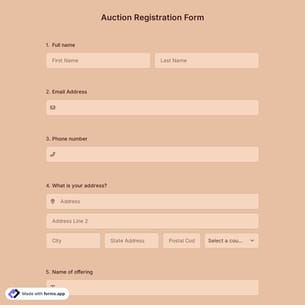 Auction Registration Form Template