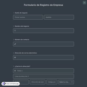 Plantilla de Formulario de Registro de Empresa
