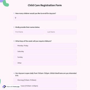 Child Care Registration Form Template