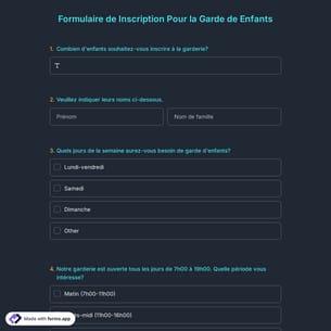 Modèle de Formulaire de Inscription Pour la Garde de Enfants