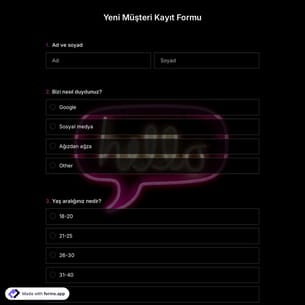 Yeni Müşteri Kayıt Formu Şablonu