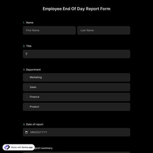 Employee End Of Day Report Form Template