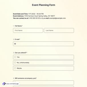 Event Planning Form Template