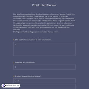 Vorlage für ein Projekt-Kurzformular
