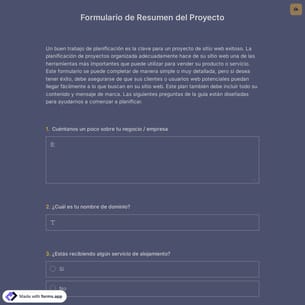 Plantilla de Formulario de Resumen de Proyecto
