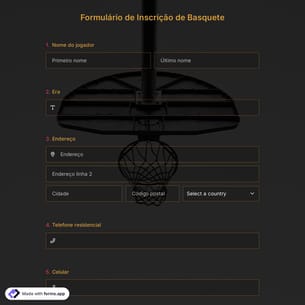 Modelo de Formulário de Inscrição de Basquete