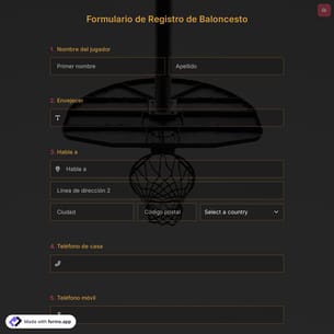 Plantilla de Formulario de Registro de Baloncesto