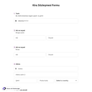 Kira Sözleşmesi Formu Şablonu