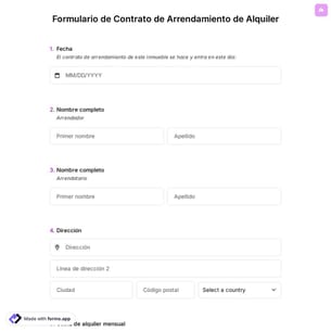Plantilla de Formulario de Contrato de Arrendamiento de Alquiler