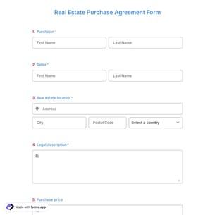 Real Estate Purchase Agreement Form Template