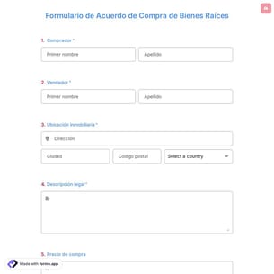 Plantilla de Formulario de Acuerdo de Compra de Bienes Raíces