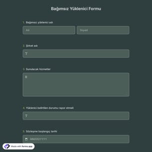 Bağımsız Yüklenici Formu Şablonu