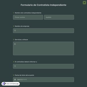 Plantilla de Formulario de Contratista Independiente