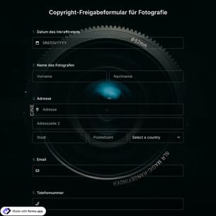 Copyright-Freigabeformular für Fotografie