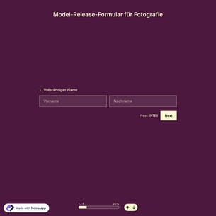 Model-Release-Formular für Fotografie