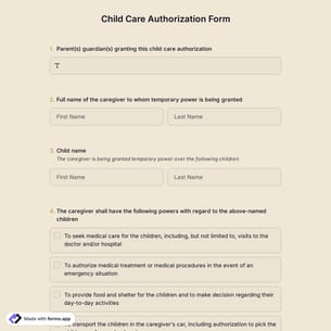 Child Care Authorization Form Template