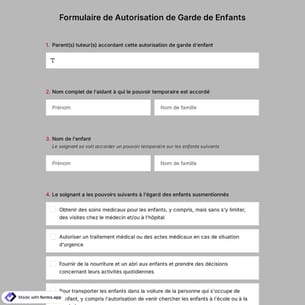 Formulaire de Autorisation de Garde de Enfants