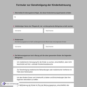Formular zur Genehmigung der Kinderbetreuung