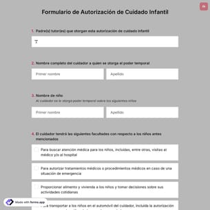 Plantilla de Formulario de Autorización de Cuidado Infantil