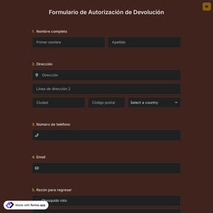 Plantilla de Formulario de Autorización de Devolución