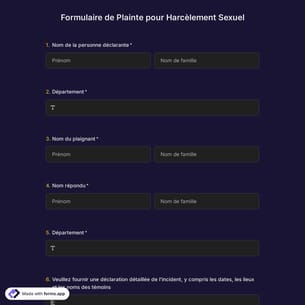 Formulaire de Plainte pour Harcèlement Sexuel