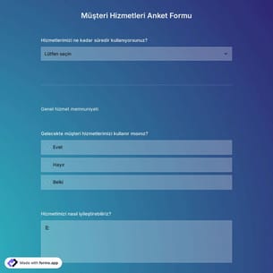 Müşteri Hizmetleri Anket Formu Şablonu