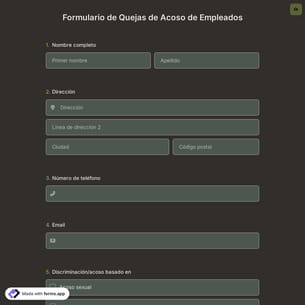 Plantilla de Formulario de Quejas de Acoso de Empleados